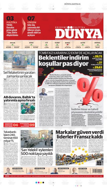 19.10.2026 tarihli DÜNYA EKONOMİ-POLİTİKA gazetesi ilk sayfası