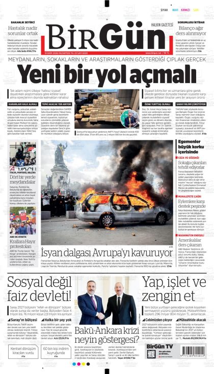 19.10.2026 tarihli HALKIN GAZETESİ BİRGÜN gazetesi ilk sayfası