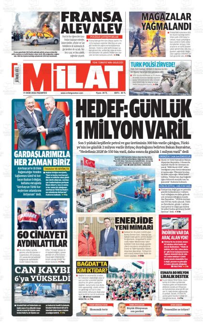 19.10.2026 tarihli MİLAT gazetesi ilk sayfası