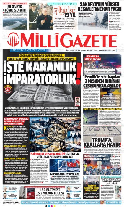 19.10.2026 tarihli MİLLİ GAZETE gazetesi ilk sayfası