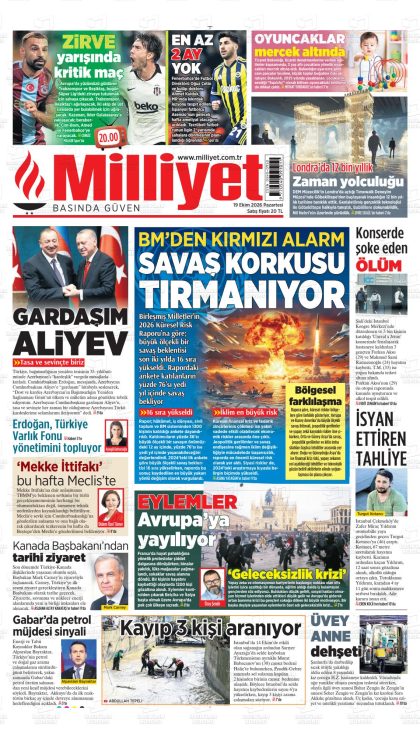 19.10.2026 tarihli MİLLİYET gazetesi ilk sayfası
