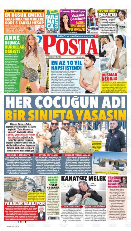 19.10.2026 tarihli POSTA gazetesi ilk sayfası