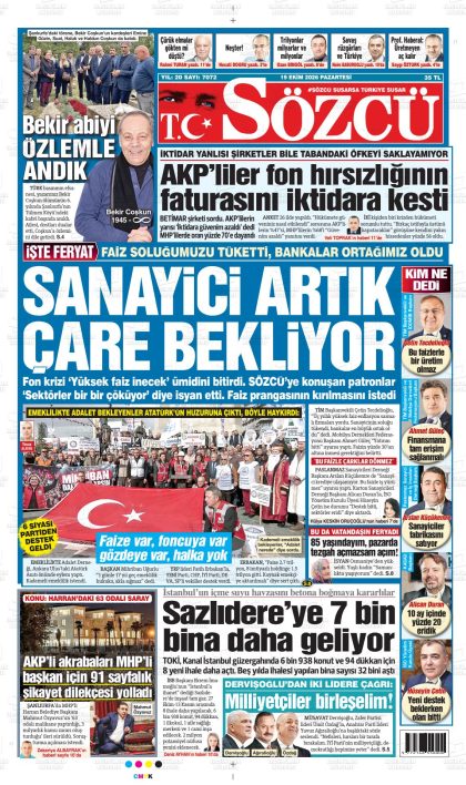 19.10.2026 tarihli SÖZCÜ gazetesi ilk sayfası