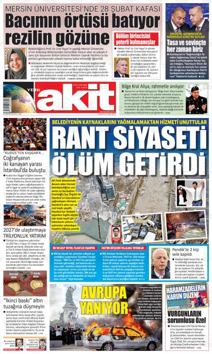 19.10.2026 tarihli YENİ AKİT gazetesi ilk sayfası