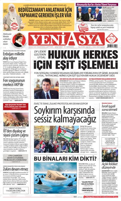 19.10.2026 tarihli YENİ ASYA gazetesi ilk sayfası