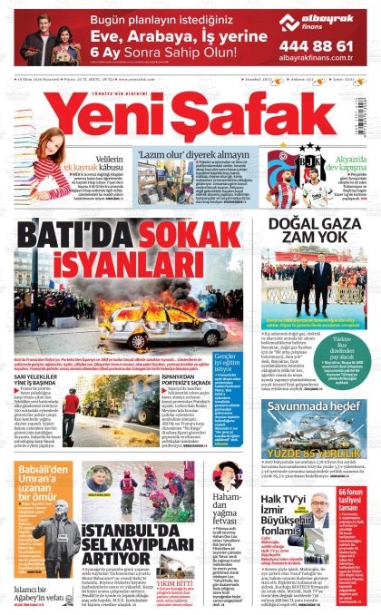19.10.2026 tarihli YENİ ŞAFAK gazetesi ilk sayfası