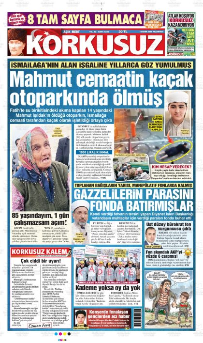 19.10.2026 tarihli AÇIK MERT KORKUSUZ gazetesi ilk sayfası