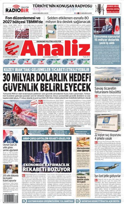 19.10.2026 tarihli ANALİZ gazetesi ilk sayfası