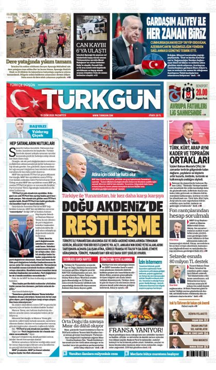 19.10.2026 tarihli TÜRKGÜN gazetesi ilk sayfası