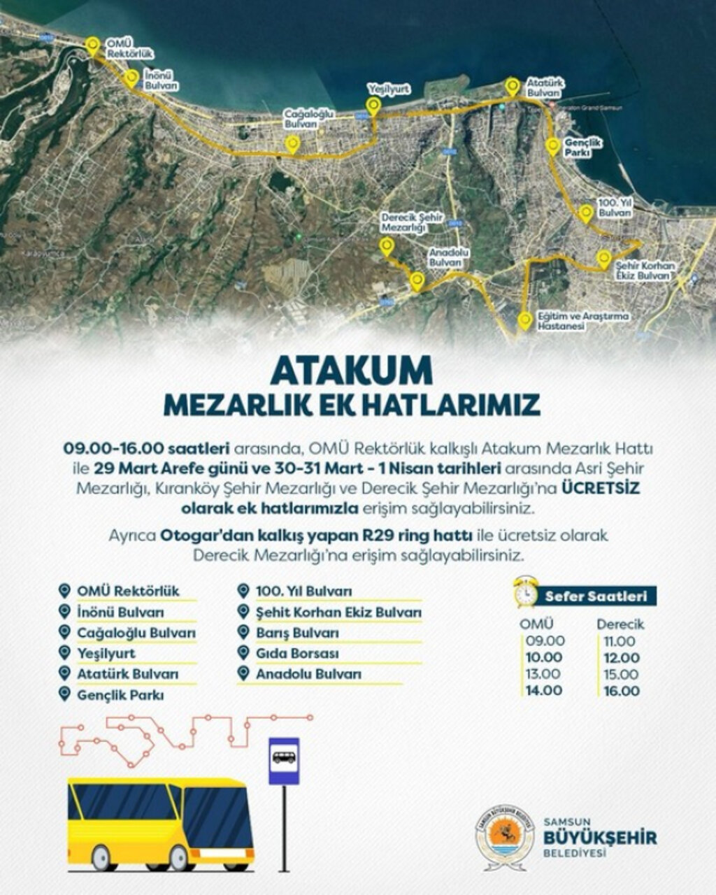 Samsun Büyükşehir’den Arefe Günü Ve Bayramda Ücretsiz Ulaşım Desteği!