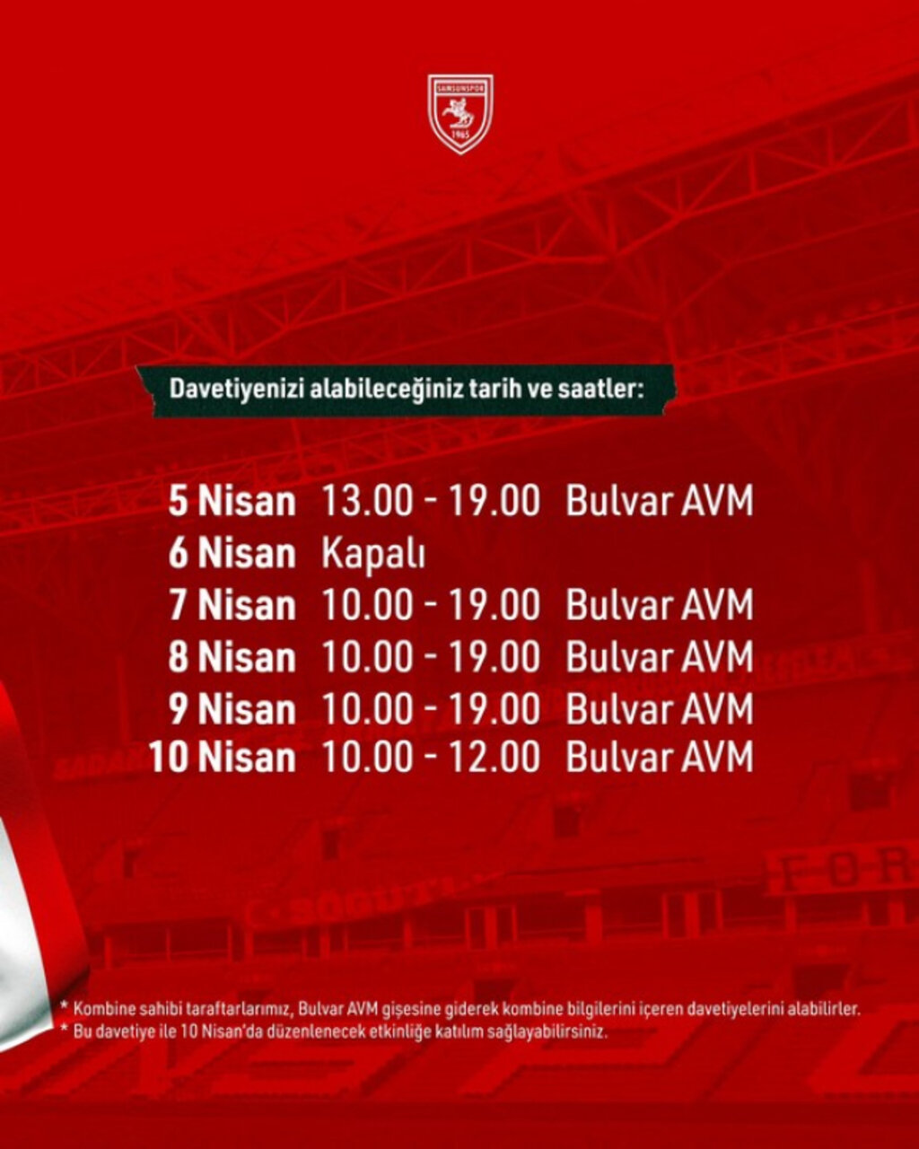Samsunspor’dan Kombine Sahiplerine Özel Etkinlik ve Ödül!