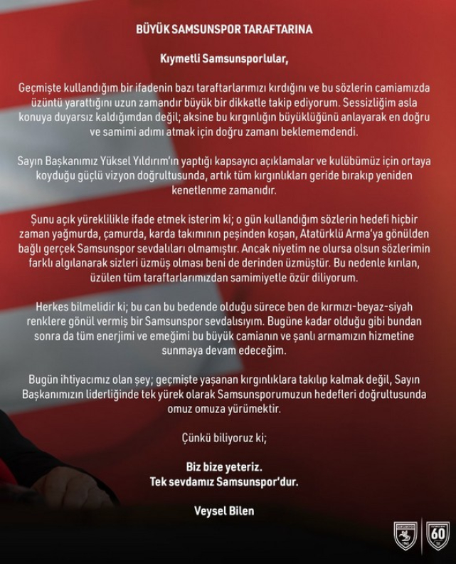 Samsunspor Başkan Vekili Veysel Bilen Taraftardan Özür Diledi!