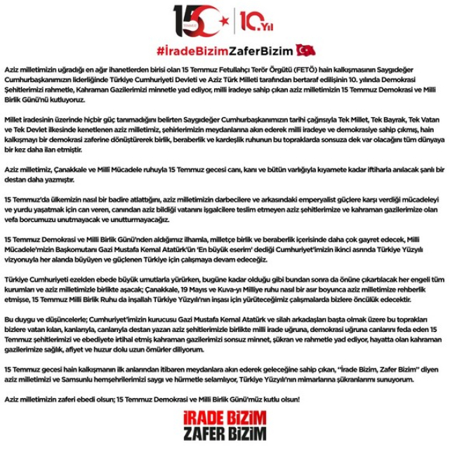 Vali Orhan Tavlı’dan 15 Temmuz Mesajı!