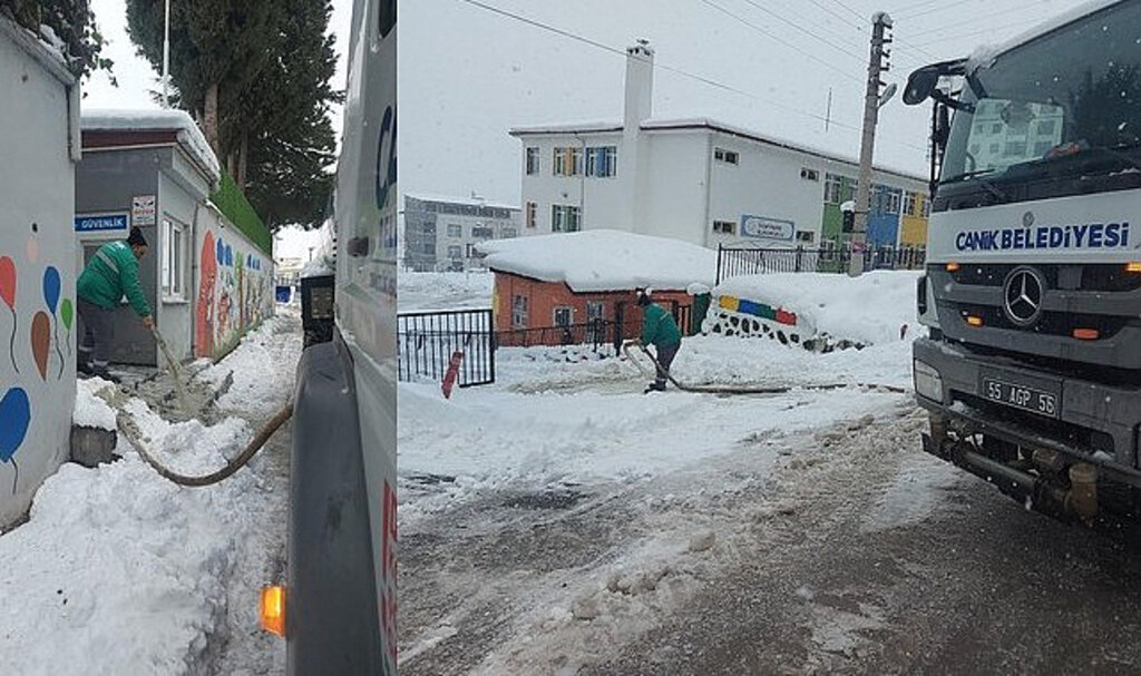 Canik Belediyesi'nden Okullarda Buzlanmaya Karşı Solüsyon Uygulaması!